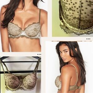 Victoria’s Secret Push Up Sage Green with Velvet Details Stunning Bra Size 36D
